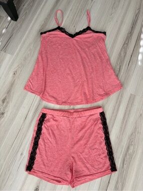 Lace-Trim Pink Sleep Cami & Shorts Set